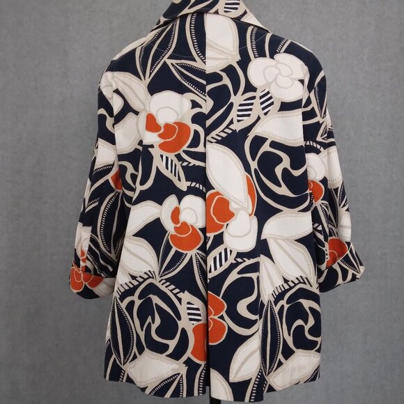 Chico's | Tropical Floral Print Cotton Jacket Navy Orange | Size XL - Picture 6 of 9
